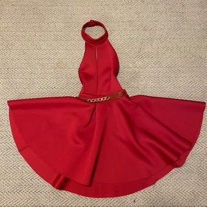 Red cocktail dress, open back